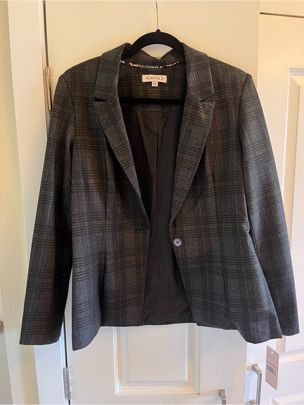 Nanette Lepore Women's Gray Plaid Single-Button Blazer